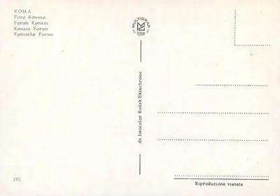 Forum Rzymskie — antyczne ruiny w Rzymie — wydawca MULTIGRAF TERNI, n° 215 — Rewers