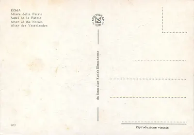 Altare della Patria — Rzym — wydawca Multigrave Terni, nr 209 — Rewers