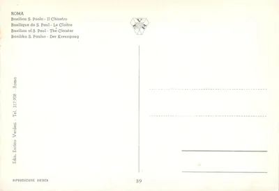 Roma - Basilica S. Paolo - The Cloister — Publisher Enrico Verdesti, n° 39 — Back