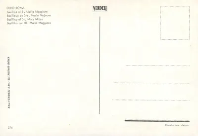 Basílica de Santa María Mayor — Roma — Editor VERDESI n° 00100 — Reverso