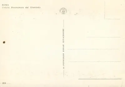 Rzym — widok panoramiczny z Gianicolo — wydawca Terni, nr 213 — Rewers