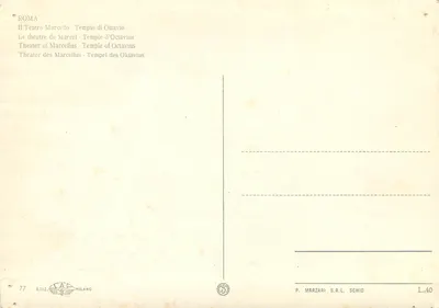 Roma - O Teatro de Marcel e o Templo de Octávio — Editor P. Marzari S.R.L. Schio, n°77 — Verso