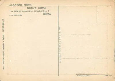 Albergo Nord Nuova Roma — Rzym — wydawca S.A. Richter & C. - Neapol, n° XVII — Rewers