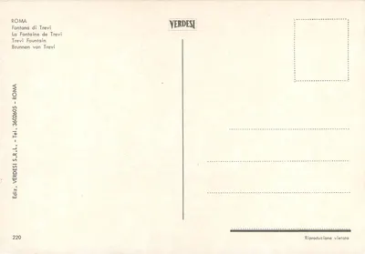 Fontana di Trevi — Roma — Editore VERDESI n°220 — Verso