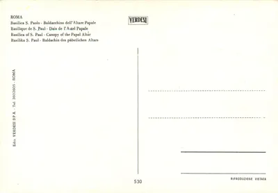 Basilica Saint-Paul - Papal Altar Baldachin — Publisher VERDESI, No. 530 — Back