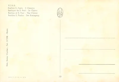 Rzym - Bazylika S. Pawła - Klasztor — Wyd. Enrico Verdest - n°39 — Rewers