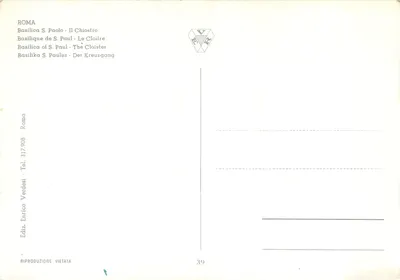 Rzym — Bazylika S. Pawła — Klasztor — Wydawca Enrico Verdesi, nr 317/908 — Rewers