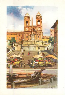 Piazza di Spagna — escadarias e igreja da Trinità dei Monti — editor Fratelli Scrocchi, n° 4853-12