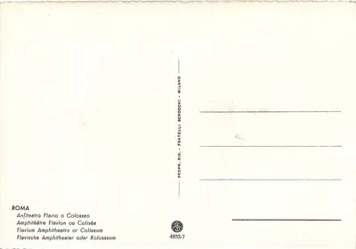 Coliseu em Roma — ilustração de Jean Tanguy — editor Fratelli Scroccchi, n° 4853-7 — Verso