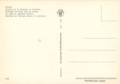 Basílica de San Juan de Letrán — Roma — editor PLURIGRAF TERNI, n° 202 — Reverso
