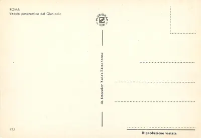 रोम — जियानिकोलो से व्यापक दृश्य — प्लुरिग्राफे टर्नी की संस्करण संख्या 213 — पीछे
