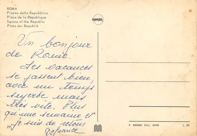 Piazza della Repubblica — Rzym — wydawca P. Marzari S.R.L. Schio, n° L. 50 — Rewers