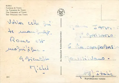 Fontanna Trevi — Rzym — wydawca Multigraf Terni, nr 231 — Rewers