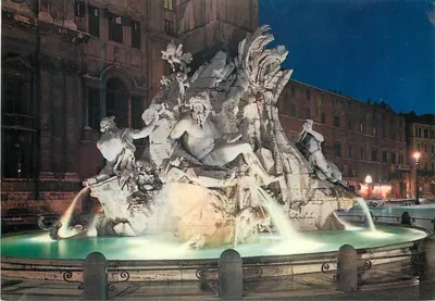 Fonte de Netuno em Roma — noite — reprodução Kodak Ektachrome, n°702