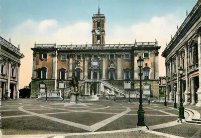 Roma - Campidoglio — vista do Palazzo Senatorio com a estátua equestre — editor Stab. Grafico Capello-Niziano
