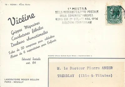 Puente Rotto en Roma — exposición postal europea 1956 — editor Ricordi Grafiche S.p.A. — Reverso