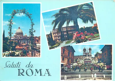 Saluti da ROMA — vista da basílica de São Pedro, do palácio da Chancelaria e das escadas da Fonte de Trevi — editor ALTEROCCA TERNI, n° 16437