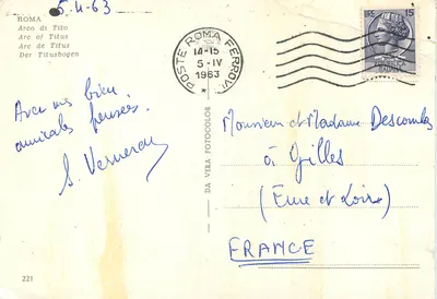 Ruïnes van Rome — Boog van Titus en zuilen — uitgever Da Vera Fotocolor, n°221 — Achterkant