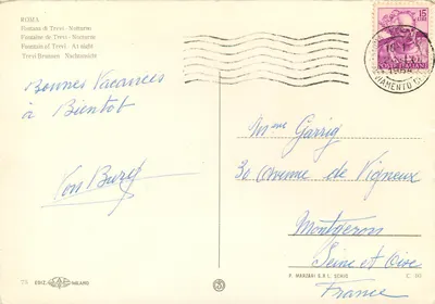 Fontaine de Trevi — Nuit — Édition P. Marzari S.R.L. Milano, n°75 — Verso