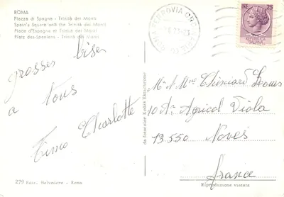 Piazza di Spagna — Trinità dei Monti — Ediz. Belvedere, n° 279 — Verso