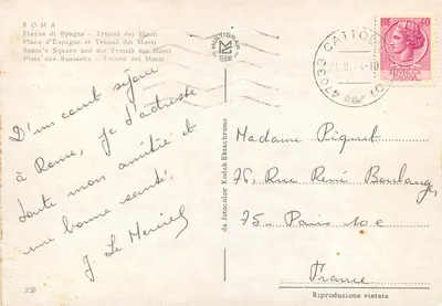 Piazza di Spagna and Trinità dei Monti — Rome — publisher Multigrav Terni, no. 258 — Back