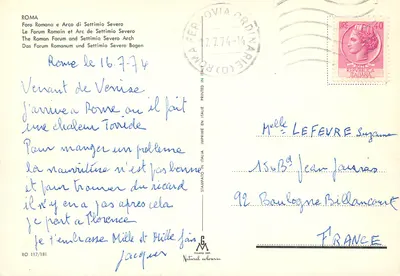 Fórum Romano e Arco de Séptimo Sévero — Roma — G.M. Milano Dep. n° RO 117/181 — Verso