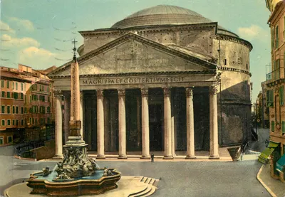 Pantheon w Rzymie — widok z fontanną i obeliskiem — wydawca DA VERA FOTOCOLOR