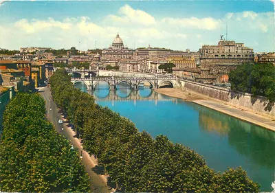 Rzym — Widok na Castel Sant'Angelo i Watykan z brzegu Tybru — P. Marzari S.R.L. n. 12 - L. 50