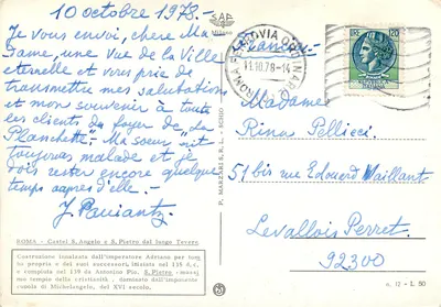 Rzym — Widok na Castel Sant'Angelo i Watykan z brzegu Tybru — P. Marzari S.R.L. n. 12 - L. 50 — Rewers