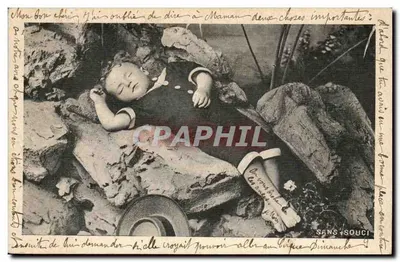 Niño dormido — escena de jardín — editor Sans Souci