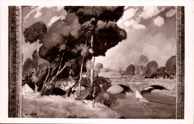 Paisagem com ponte e barco a vela — André Lagrange — Edição A. N., Paris, n° 6510