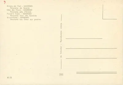 Sanremo — Riviera dei Fiori — editor FUD, n° 61/D — Verso