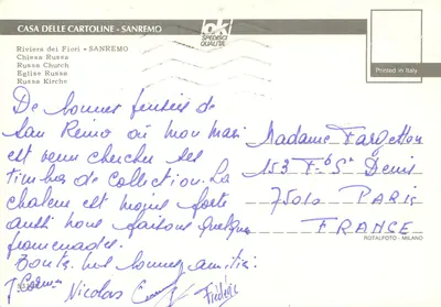 Ruska świątynia w Sanremo — Riviera kwiatów — Casa delle Cartoline, Sanremo — Rewers