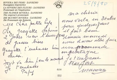 Riviera dei Fiori - Sanremo — Promenade de l'Impératrice — wydawca Caramille Carte 0/16 — Rewers