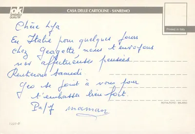 Sanremo — Vista panorâmica e igreja — Casa delle Cartoline — Verso