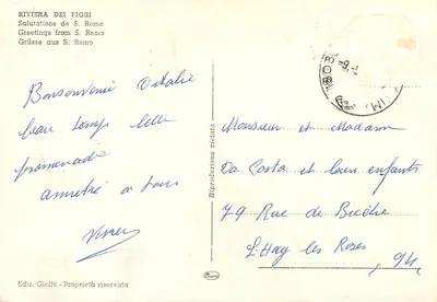 Sanremo — Saluti da Sanremo — Ediz. Gieffe — Verso