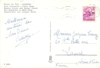 Sanremo — Riviera de las Flores — Iglesia Rusa y Hotel Europa — Alterocca — Reverso