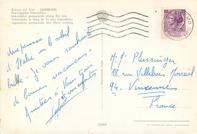 Riviera dos Flores - SANREMO — Promenade Imperatrice — editor OTALCOLA, n° 28360 — Verso