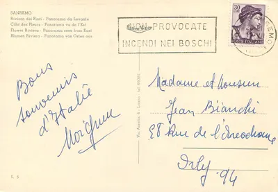 Sanremo - Riviera dei Fiori - Panorama viewed from the East — Riviera Vittor, series S. 5 — Back