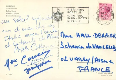 Sanremo — Kościół Rosyjski — P. Marzari S.R.L. Schio — Rewers