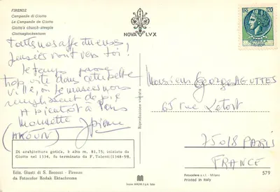 Campanário de Giotto — Florença — Ediz. Giusti di S. Becocci — Verso