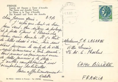 Florença — Duomo e Torre de Arnolfo — De Maria, n°89 — Verso