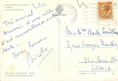 Vista de Florença — Saluti da Firenze — Editor Giusti di S. Becocci — Verso