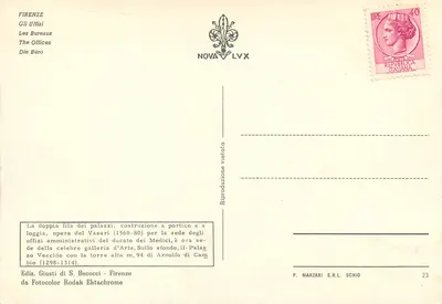 Widok Florencji — Pałac Vecchio i kopuła Duomo — Wydawnictwo Giusti di S. Becocci — Rewers