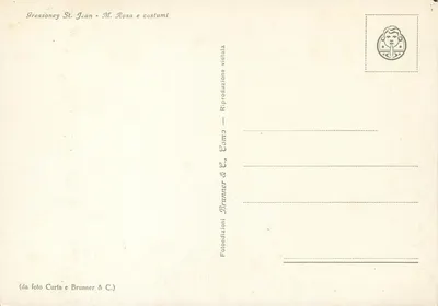 Gressoney St. Jean — Donne e uomini in abiti tradizionali — editore Brunner & C. — Verso