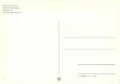 Carroza siciliana — decorada, con jinete y pasajeros — editor P. Marzari S.R.L. Schio, n°5 — Reverso