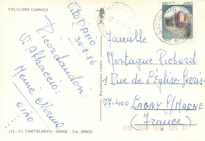 Folclore Carnico — Carnia — Ed. Cartolnova, n° 113 — Verso