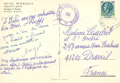 Hôtel Mirasole — Serapo - Gaeta — editor VERNAZZA — Verso