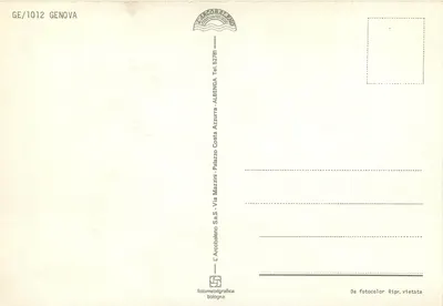 Genua — widok panoramiczny i port — wydawca Arcobaleno — Rewers
