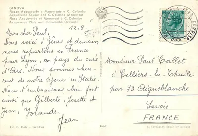 Monumento a Cristóvão Colombo — Gênova — Ed. F. Cali — Verso